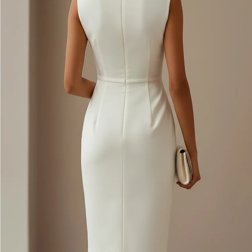 White 3D Bow Sleeveless Sheath Midi Dress - Picture 2 of 6